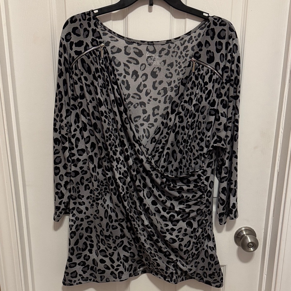Lane Bryant Black and Gray Animal Print Blouse